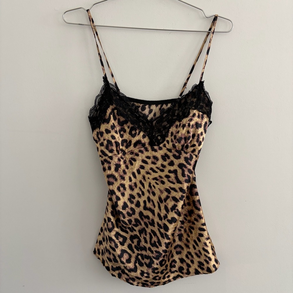 Unbranded Leopard Print Lace Trim Cami Top Satin Animal Print Camisole